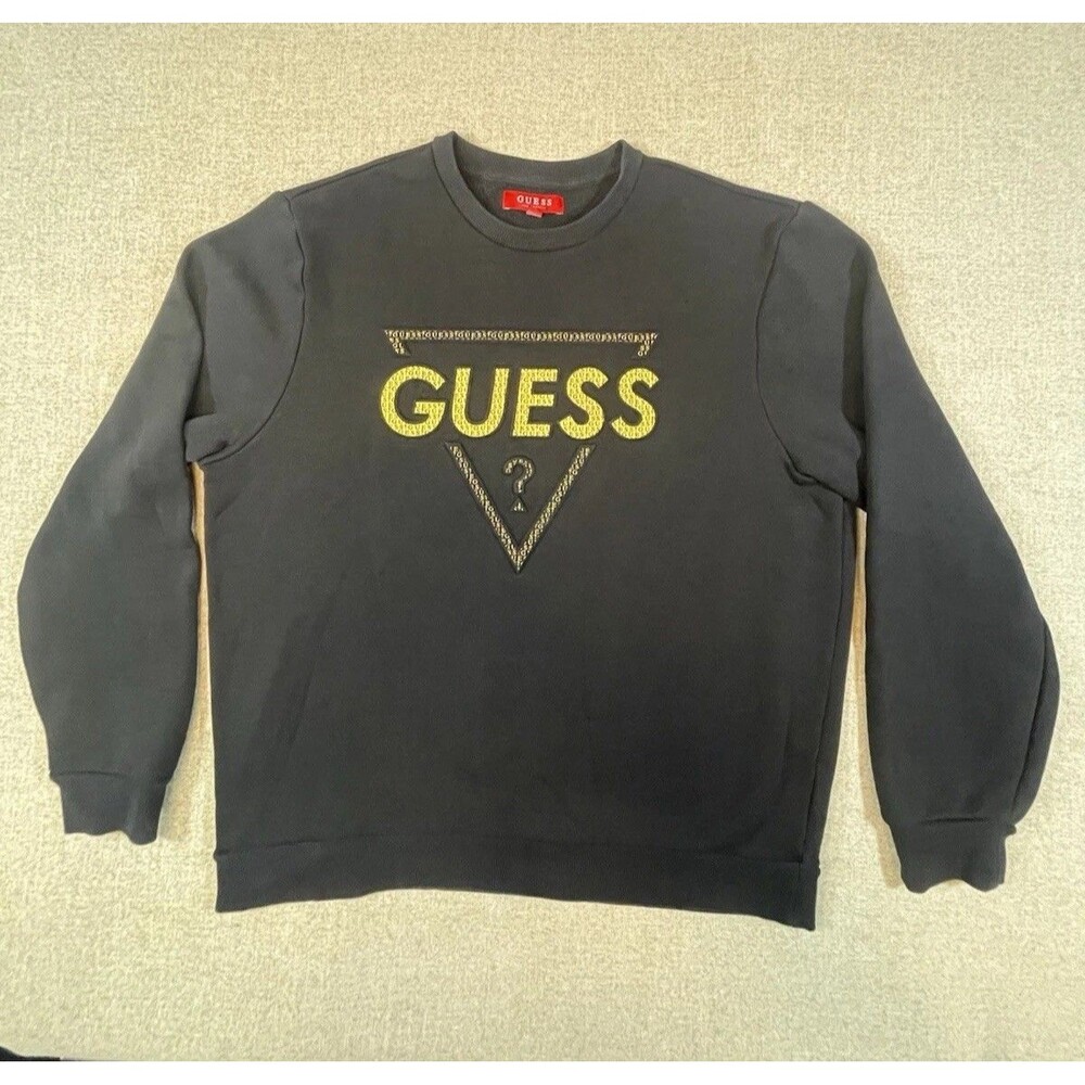 GUESS Los Angeles Men’s Size L Long Sleeve Crewneck Pullover Sweater Black Gold
